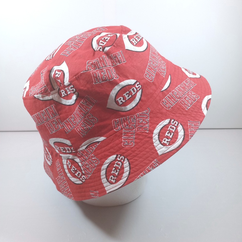 Cincinnati Reds MLB Baseball Bucket Hat OSFM Red All Over Print Logo Sun Cap - Picture 4 of 5